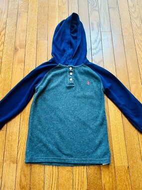 Boys Polo Ralph Lauren Hooded Henley – Gray & Navy Long Sleeve Shirt – Size 7